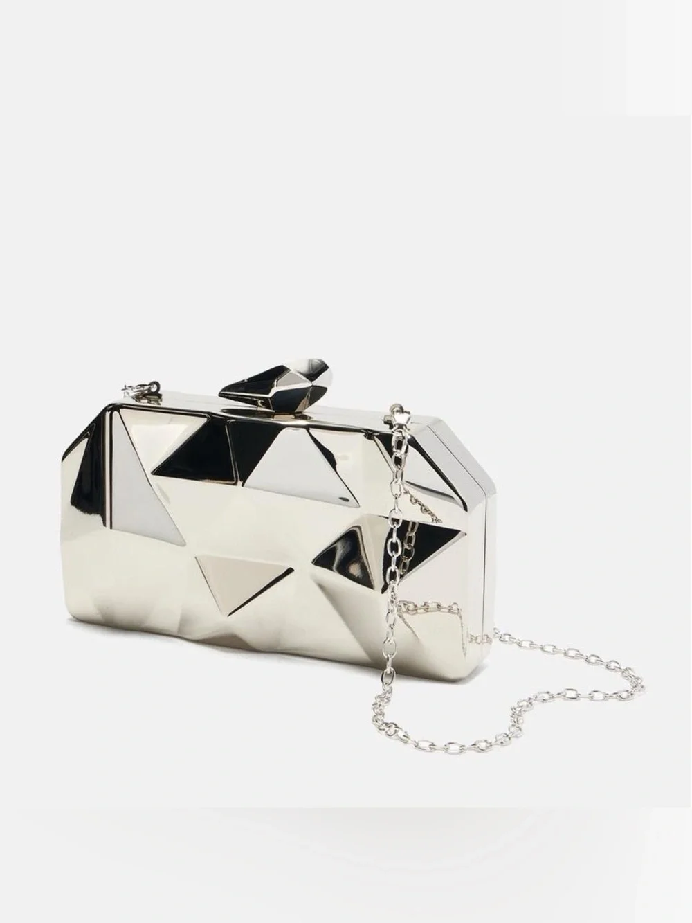 NWT Silver Geometric Mirror Clutch Crossbody Bag